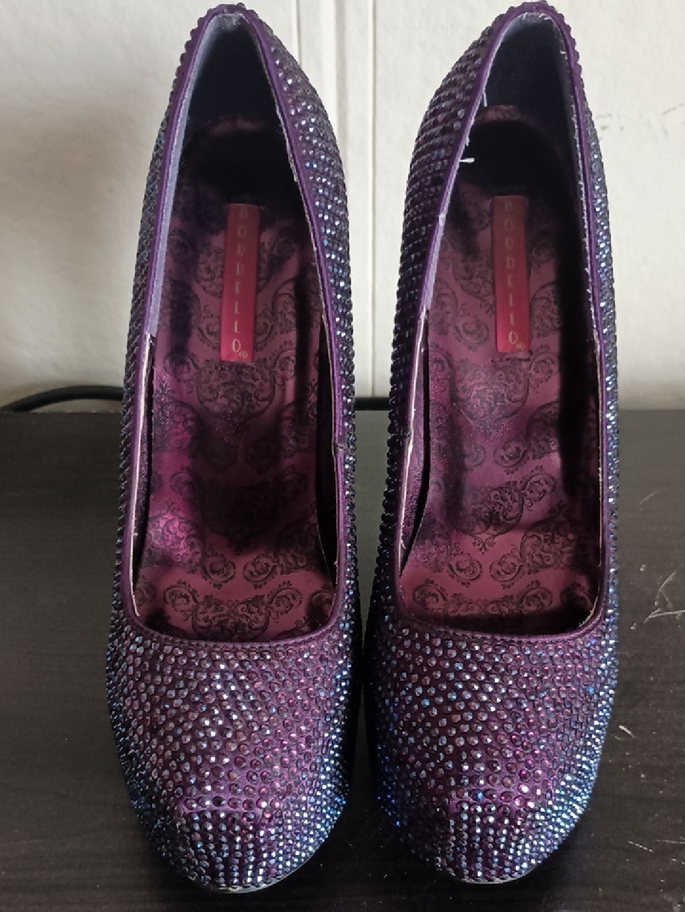 Bordello Deep Purple Crystal Platform Heels